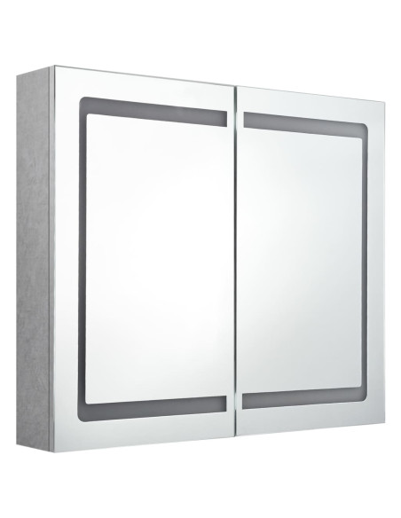 Armadietto Bagno con Specchio e LED Grigio Cemento 80x12x68 cm