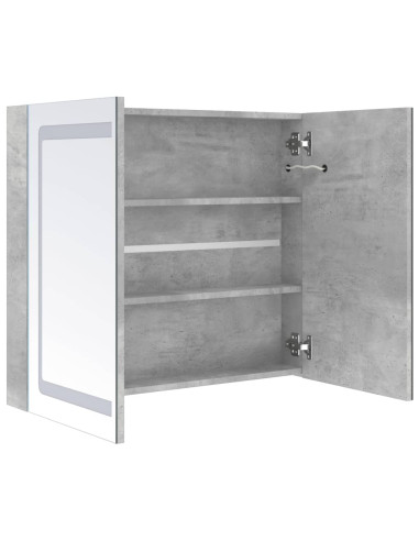 Armadietto Bagno con Specchio e LED Grigio Cemento 80x12x68 cm
