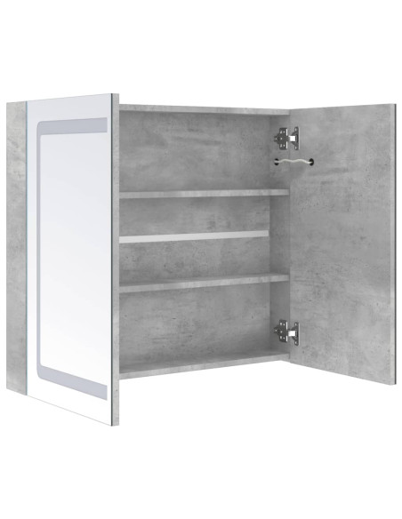 Armadietto Bagno con Specchio e LED Grigio Cemento 80x12x68 cm