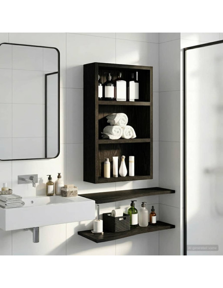 Armadio da bagno a muro Rovere Nero 30 x 10 x 50 cm