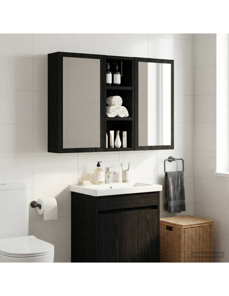 Armadio da bagno a muro Rovere Nero 20 x 10 x 50 cm