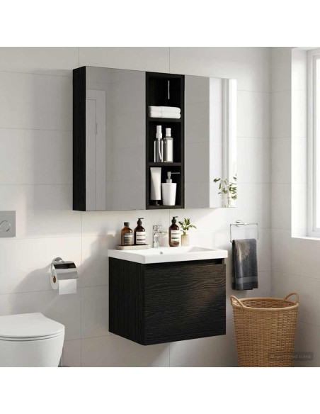 Armadio da bagno a muro Rovere Nero 20 x 10 x 60,5 cm