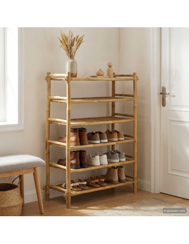 Scarpiera con lo scaffale Naturale 6 ripiani Bambù