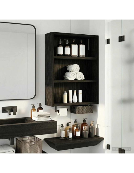 Armadio da bagno a muro Rovere Nero 40 x 10 x 50 cm