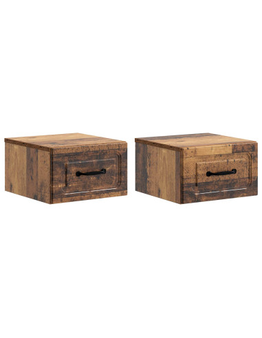 Mobiletto da notte a muro 2 pcs Legno antico 34,5 x 33 x 20 cm