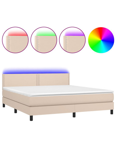 Giroletto Molle Materasso e LED Cappuccino 160x200cm Similpelle