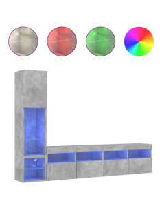 Mobili TV a Muro con LED 4pz Grigio Cemento Legno Multistrato 2