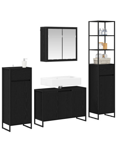 Set di mobili per il bagno Rovere Nero Legno multistrato