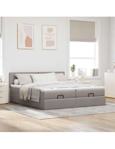 Struttura Letto Pouf con Materassi Tortora 160x200cm in Tessuto