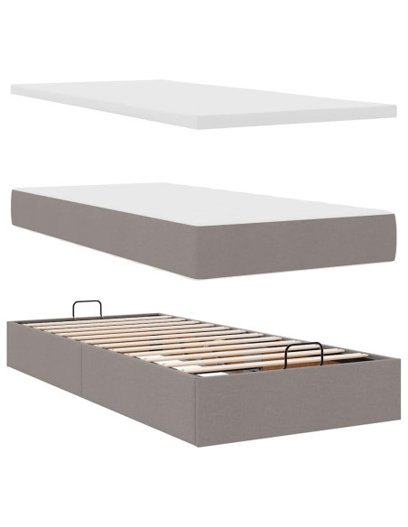 Struttura Letto Pouf con Materassi Tortora 160x200cm in Tessuto