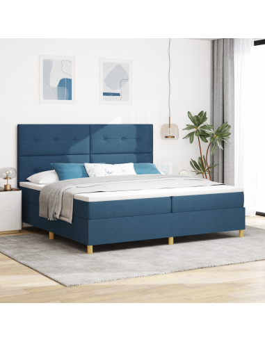 Letto a Sorgente LED con materasso Blu 200 x 200 cm Tessuto