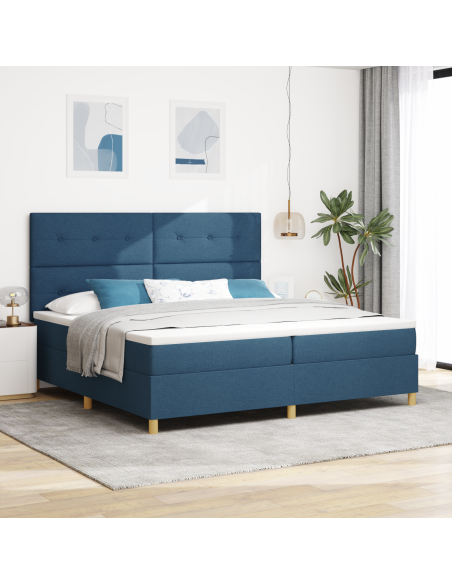 Letto a Sorgente LED con materasso Blu 200 x 200 cm Tessuto