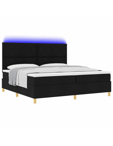 Letto a Sorgente LED con materasso Nero 200 x 200 cm Tessuto