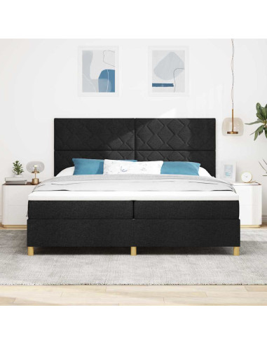 Letto a Sorgente LED con materasso Nero 200 x 200 cm Tessuto