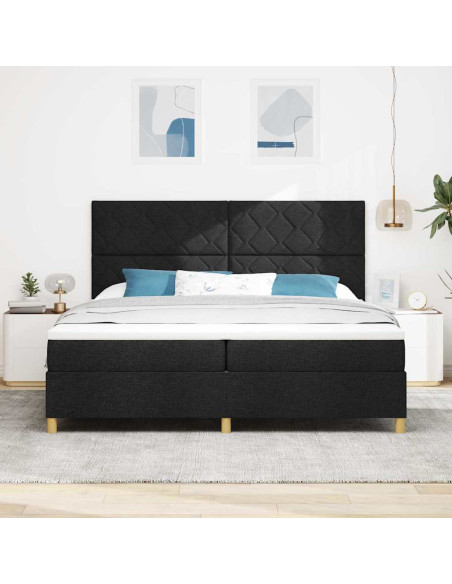 Letto a Sorgente LED con materasso Nero 200 x 200 cm Tessuto