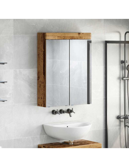 Mobiletto per specchio da bagno con porta TULUM Legno vecchio
