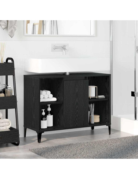 Armadio sottolavello con porta Rovere Nero 80 x 33 x 60 cm