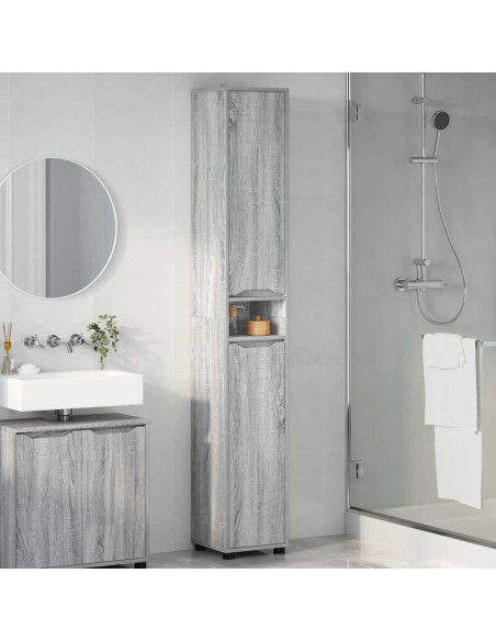 Mobile da Bagno con porta Grigio Sonoma 30,5 x 30 x 195 cm