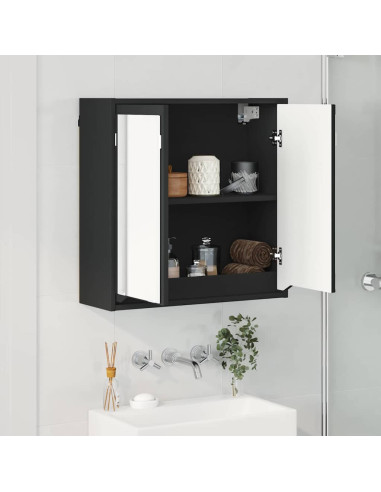 Mobiletto per specchio da bagno con porta Nero 60 x 20 x 60 cm