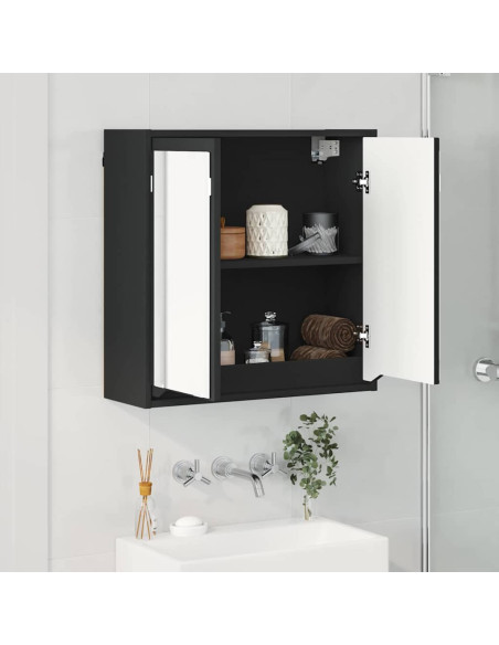 Mobiletto per specchio da bagno con porta Nero 60 x 20 x 60 cm