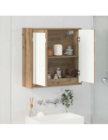 Mobiletto per specchio da bagno con porta Rovere artigianale