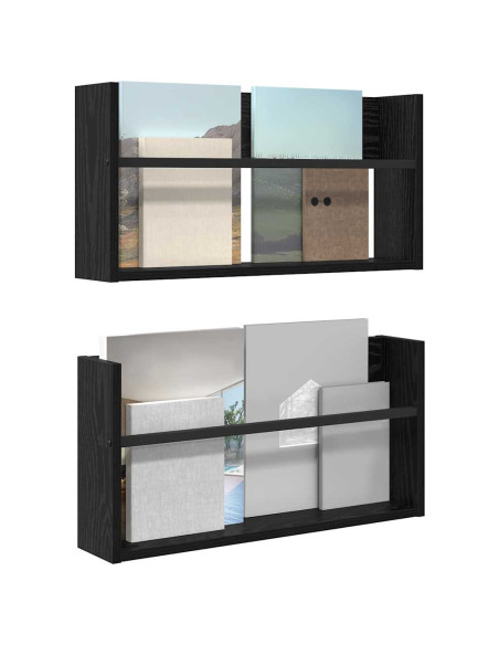 Scaffale per riviste 2 pcs Rovere Nero 60 x 12 x 30 cm