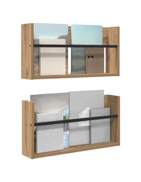 Scaffale per riviste 2 pcs Rovere artigianale 60 x 12 x 30 cm