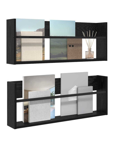 Scaffale per riviste 2 pcs Rovere Nero 80 x 12 x 30 cm