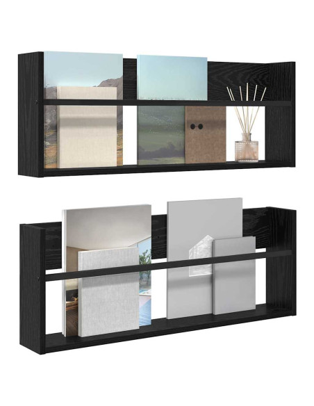Scaffale per riviste 2 pcs Rovere Nero 80 x 12 x 30 cm