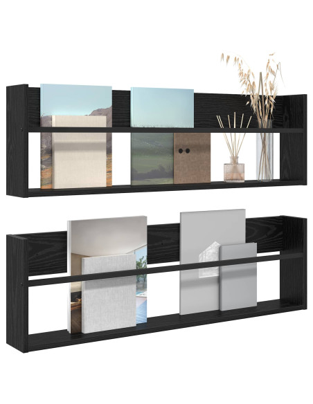 Scaffale per riviste 2 pcs Rovere Nero 100 x 12 x 30 cm