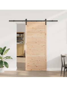 Porta scorrevole Naturale 80 x 208 cm Legno Massello di Pino