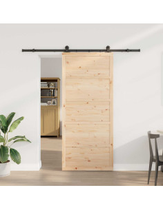 Porta scorrevole Naturale 100 x 208 cm Legno Massello di Pino