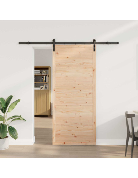 Porta scorrevole Naturale 90 x 208 cm Legno Massello di Pino