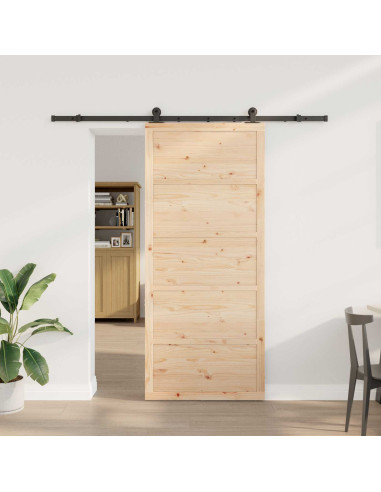 Porta scorrevole Naturale 90 x 208 cm Legno Massello di Pino
