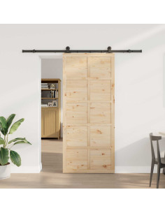 Porta scorrevole Naturale 90 x 208 cm Legno Massello di Pino