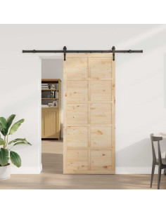 Porta scorrevole Naturale 80 x 208 cm Legno Massello di Pino