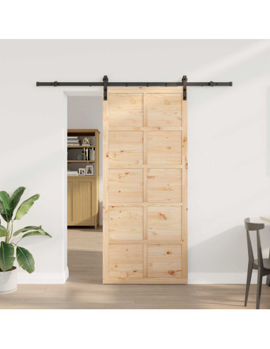 Porta scorrevole Naturale 80 x 208 cm Legno Massello di Pino