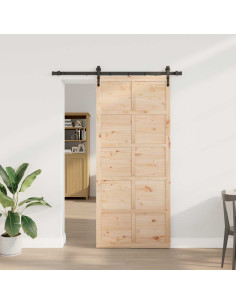 Porta scorrevole Naturale 80 x 208 cm Legno Massello di Pino