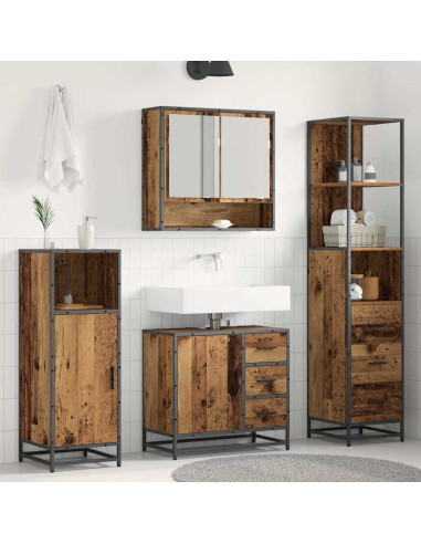Set di mobili per il bagno con cassetto 3 pcs Legno vecchio