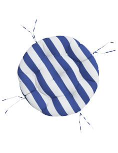 Cuscino Rotondo Righe Blu Bianche Ø 60x11 cm in Tessuto Oxford 2