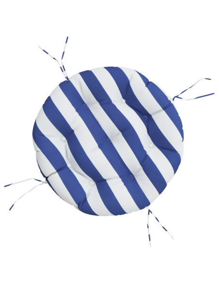 Cuscino Rotondo Righe Blu Bianche Ø 60x11 cm in Tessuto Oxford