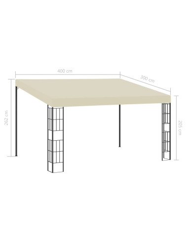 Gazebo a Parete 3x4 m Crema in Tessuto