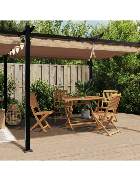 Gazebo da Giardino con Tetto Retrattile Tortora 3x6 m Alluminio