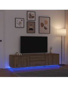 Mobile Porta TV con Luci LED Rovere Artigianale 193,5x41x50 cm