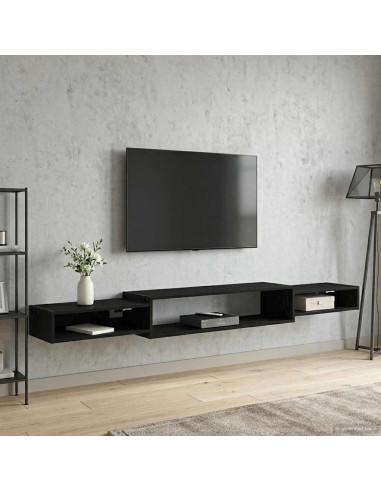 Mobile TV da Parete A parete Rovere Nero 220 x 28 x 21 cm