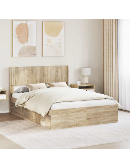 Struttura del letto con stoccaggio e testata Rovere Sonoma