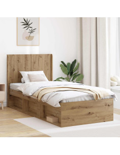 Struttura del letto con stoccaggio e testata Rovere Artigianale