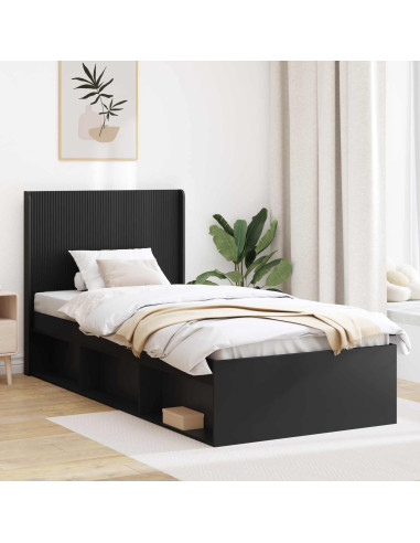 Struttura del letto con stoccaggio e testata Nero 90 x 190 cm
