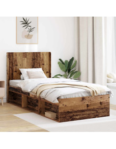 Struttura del letto con stoccaggio e testata Legno antico