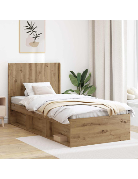 Struttura del letto con stoccaggio e testata Rovere Artigianale